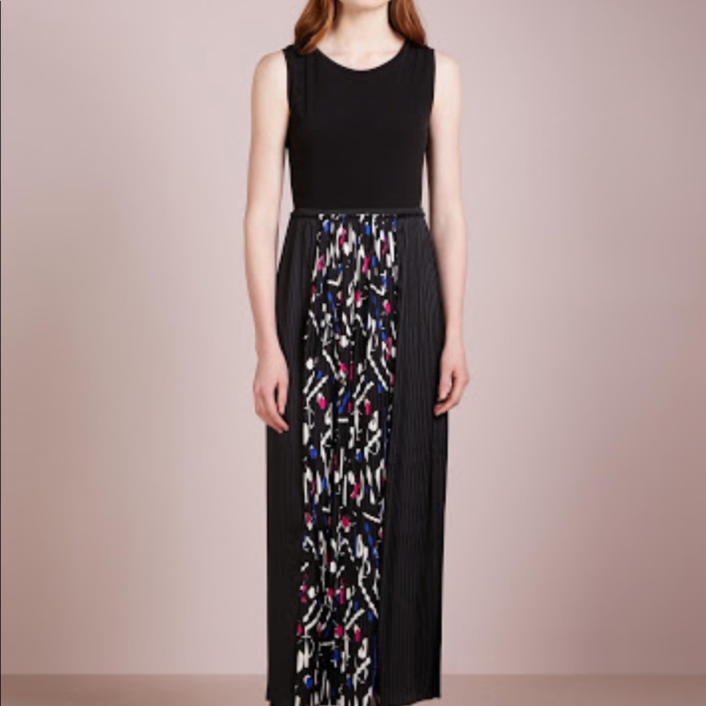 DKNY black long dress with multi color belt-tie
